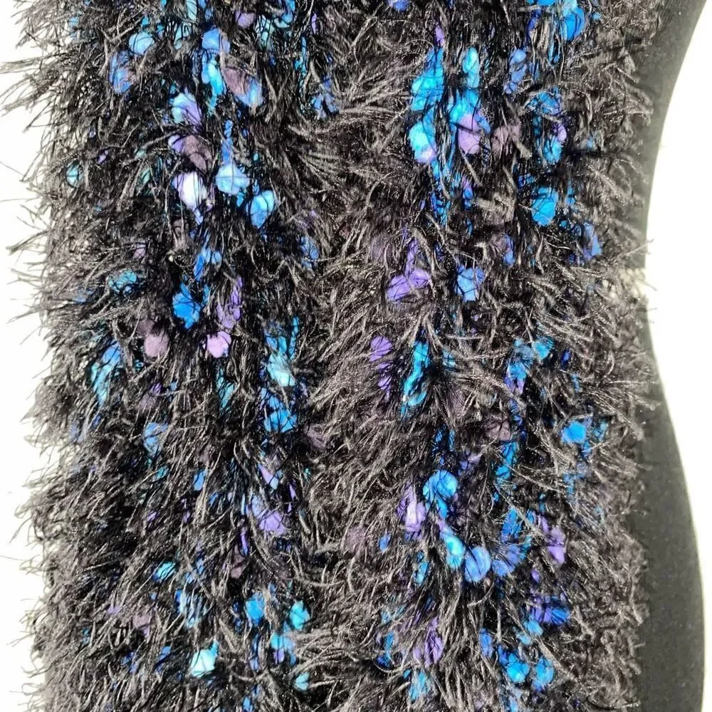 shag scarf black w/multicolor blue & purple accents one size